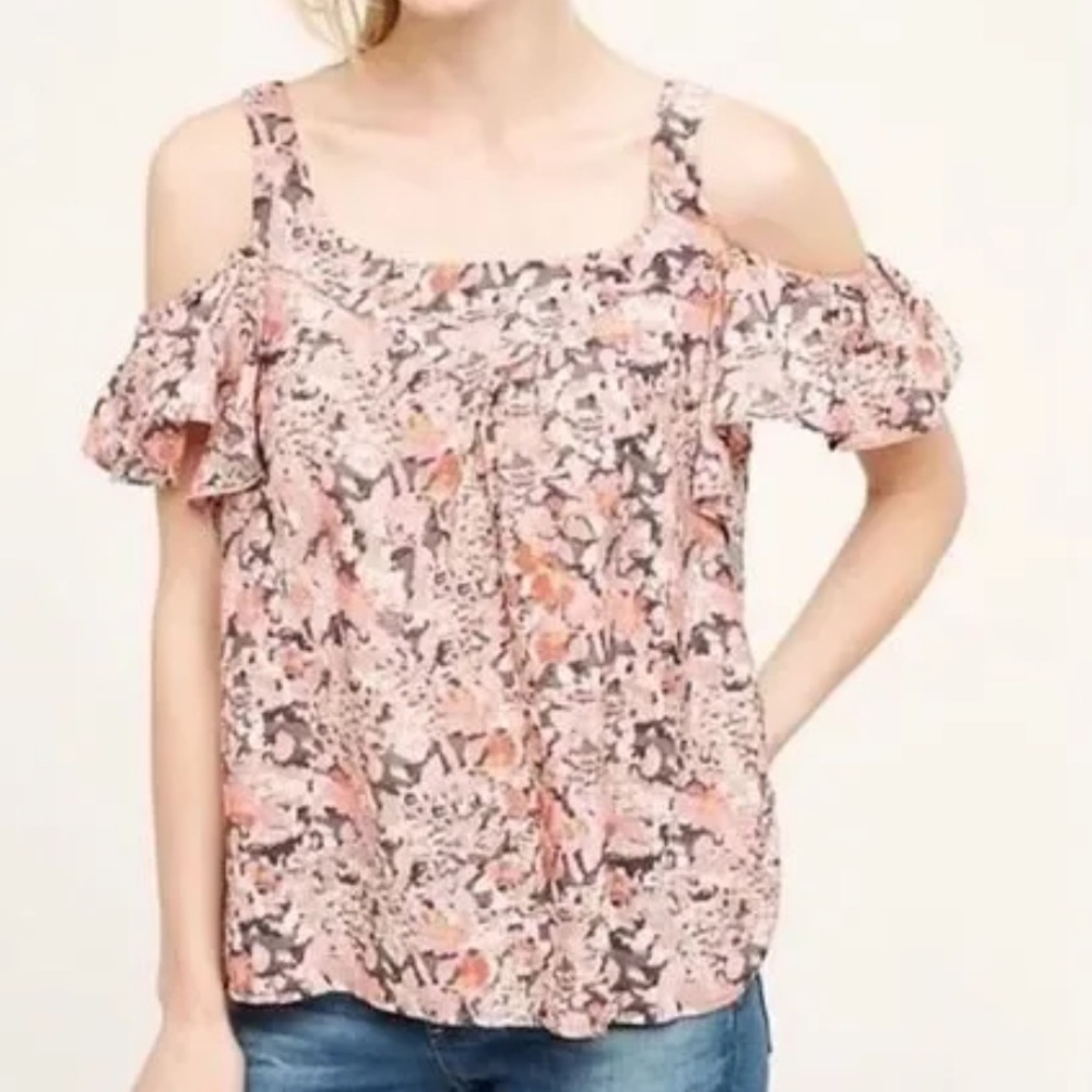 Anthropologie Maeve Pink Boho Summer Floral Hana Cold Shoulder Top size XL